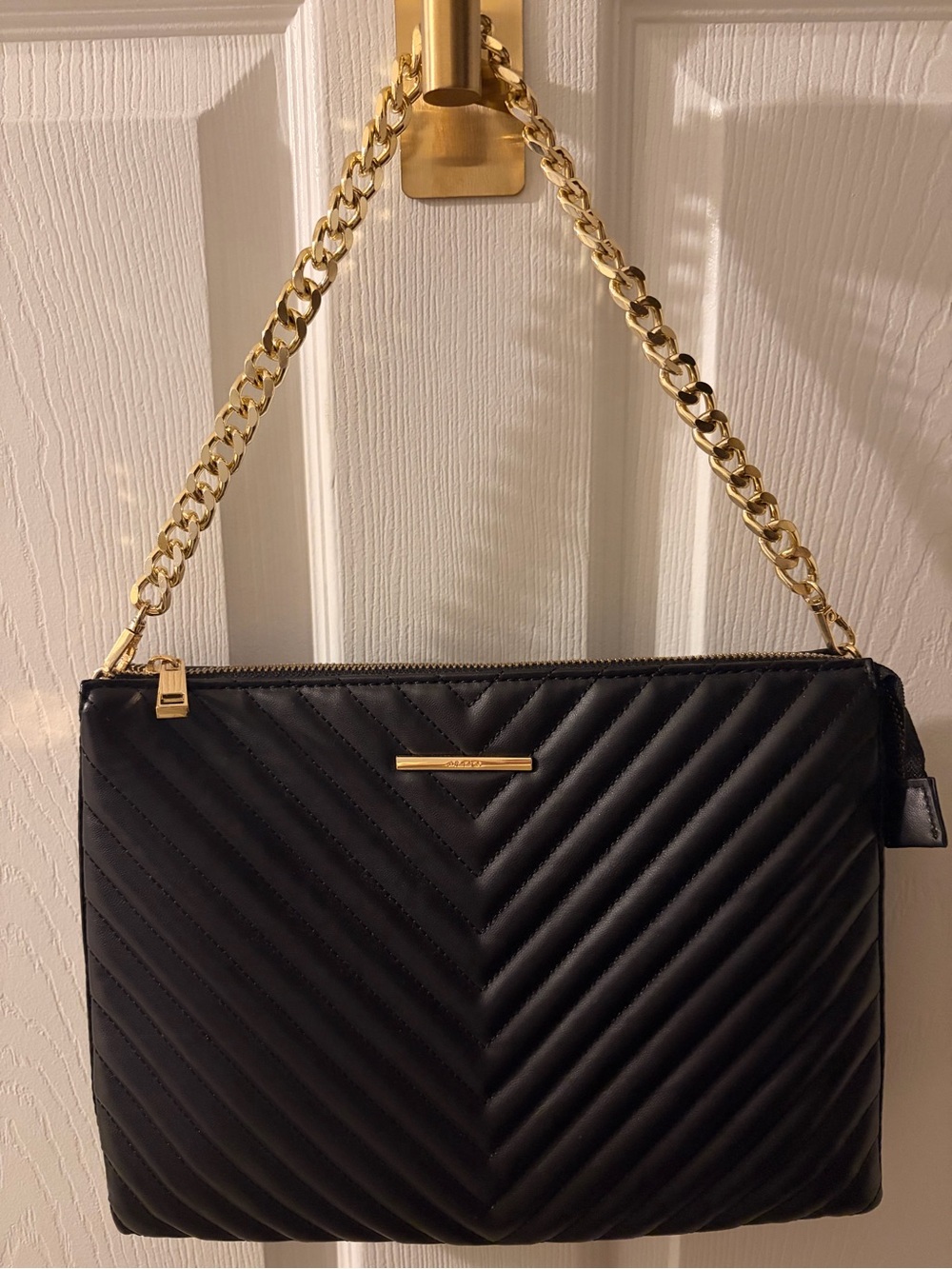 Aldo Black Quilted Shoulder Bag with Gold Chain Strap